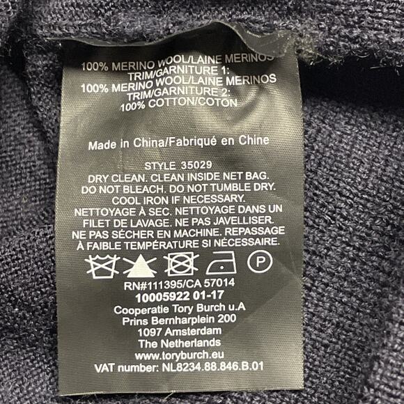 Tory Burch Size M - Merino Wool Sweater - Navy W/Ruffle - Long Sleeve *Flaw* - Picture 5 of 5